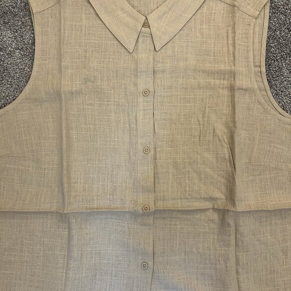 Express Women's Linen-Blend Sleeveless Button Up Shirt Beige Size XL NWT $54 - Picture 3 of 16